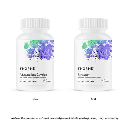 THORNE - Advanced Iron Complex - Complete Blood Support Formula* - Elemental Iron, Folate, B and C Vitamins for Optimal Absorption - Chelated Iron Supplement - Gluten, Dairy & Soy-Free - 60 Capsules